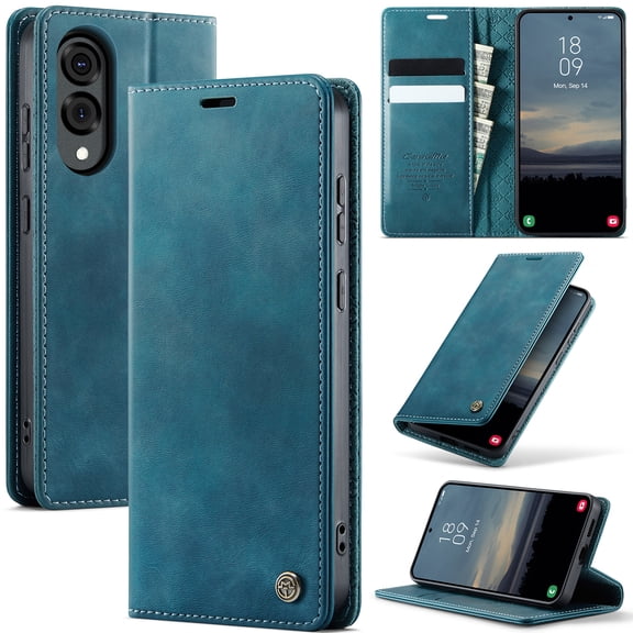 Allytechgroup Wallet Flip Case for Samsung Galaxy S25, Built-in Cash Slot & Card Holder PU Leather Stand Shell Lightweight Non-Slip Shockproof Protective Bumper for Women Men, Green