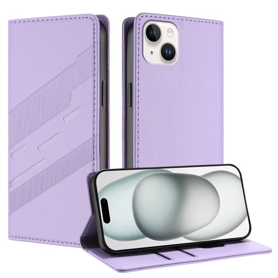 Allytechgroup Wallet Flip Case for iPhone 13 with Credit Card Slot, RFID Blocking PU Leather Slim Phone Case Shockproof Full Body Protection for iPhone 13 Women Men, Purple
