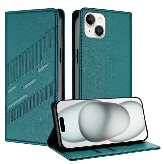 Allytechgroup Wallet Flip Case for iPhone 13 with Credit Card Slot, RFID Blocking PU Leather Slim Phone Case Shockproof Full Body Protection for iPhone 13 Women Men, Darkgreen