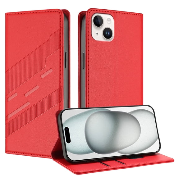 Allytechgroup Wallet Flip Case for iPhone 14 Plus with Credit Card Slot, RFID Blocking PU Leather Slim Phone Case Shockproof Full Body Protection for iPhone 14 Plus Women Men, Red