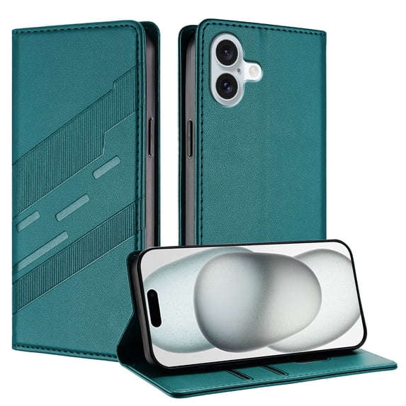 Allytechgroup Wallet Flip Case for iPhone 16 with Credit Card Slot, RFID Blocking PU Leather Slim Phone Case Shockproof Full Body Protection for iPhone 16 Women Men, Darkgreen