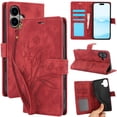 thumbnail image 1 of Allytechgroup Wallet Flip Case for iPhone 16 with Orchid Butterflies Embossed Pattern, Premium PU Leather Kickstand Magnetic Clasp Shockproof Case with Card Holder & Wrist Strap, Red, 1 of 8