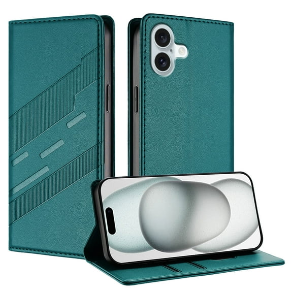 Allytechgroup Wallet Flip Case for iPhone 16 Plus with Credit Card Slot, RFID Blocking PU Leather Slim Phone Case Shockproof Full Body Protection for iPhone 16 Plus Women Men, Darkgreen