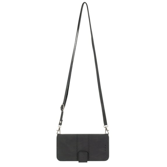 Allytechgroup Wallet Flip Case for iPhone 16 Pro, Crossboyd Shoulder Strap Cards Slots PU Leather Magnetic Closure Stand Shockproof Protective Case Cover for iPhone 16 Pro, Black