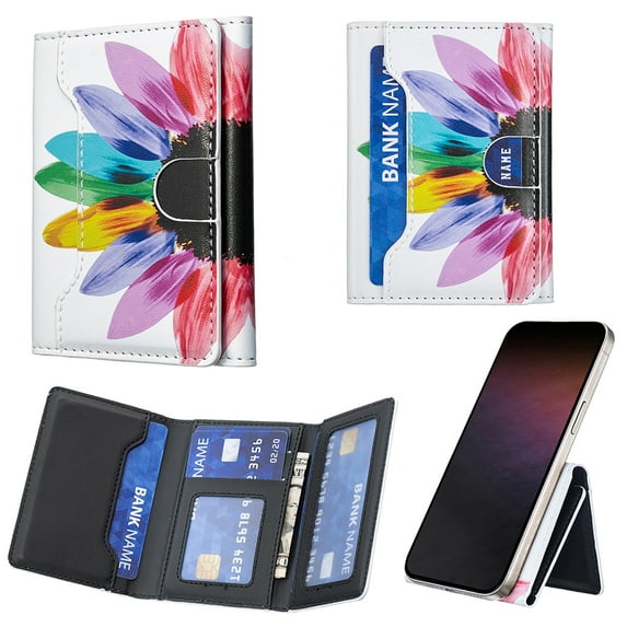 Allytechgroup Wallet with MagSafe RFID Blocking for iPhone 16/15/14/13/12 Series, Strong Magnetic Card Holder for 4 Cards, PU Leather Kickstand, Butterfly Floral Design, Compatible with MagSafe Cases