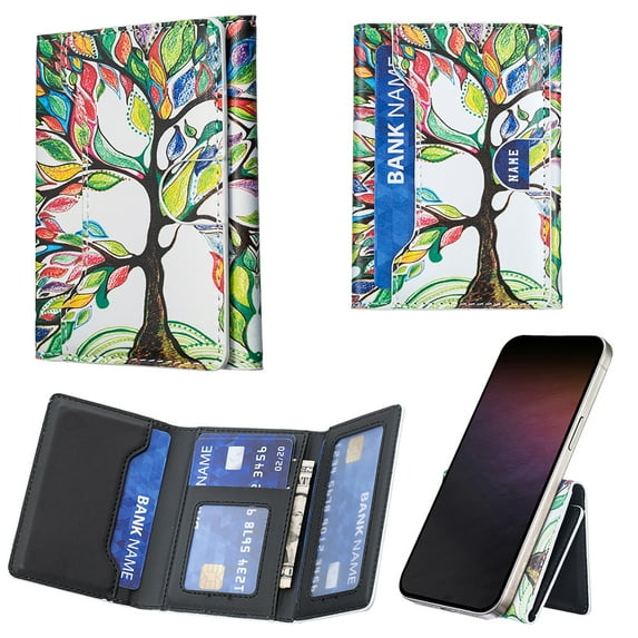 Allytechgroup Wallet with MagSafe RFID Blocking for iPhone 16/15/14/13/12 Series, Strong Magnetic Card Holder for 4 Cards, PU Leather Kickstand, Butterfly Floral Design, Compatible with MagSafe Cases