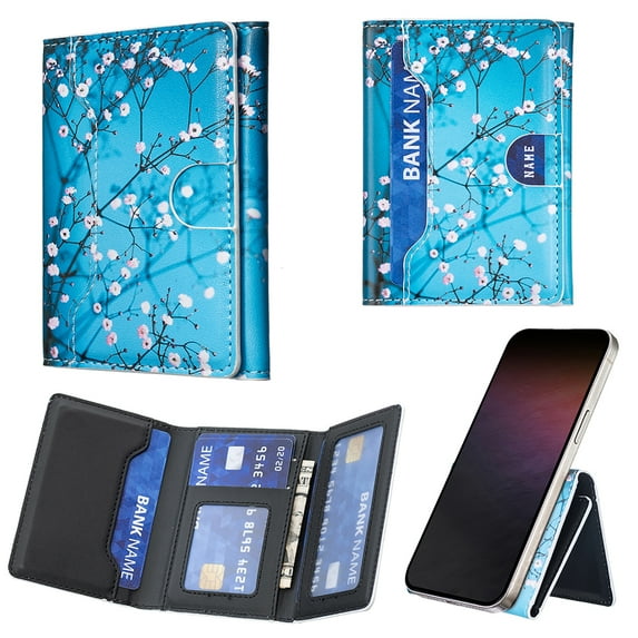 Allytechgroup Wallet with MagSafe RFID Blocking for iPhone 16/15/14/13/12 Series, Strong Magnetic Card Holder for 4 Cards, PU Leather Kickstand, Butterfly Floral Design, Compatible with MagSafe Cases