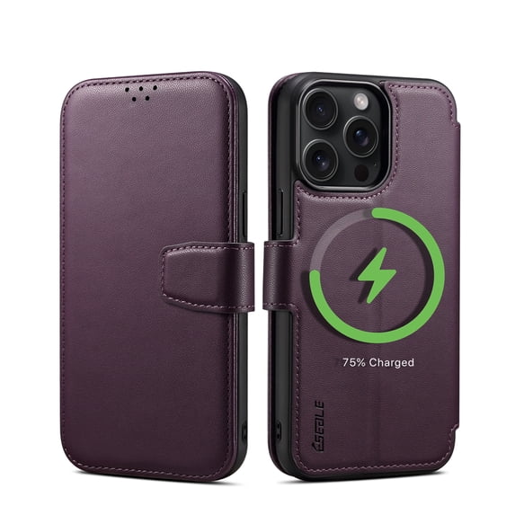 Allytechgroup Wallet Magsafe Case for Apple iPhone 15 Plus/ iPhone 14 Plus, Premium PU Leather Cards Slots Bumper Stand Shockproof Flip Retro Phone Case for Women Men, Purple