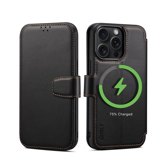 Allytechgroup Wallet Magsafe Case for Apple iPhone 15 Plus/ iPhone 14 Plus, Premium PU Leather Cards Slots Bumper Stand Shockproof Flip Retro Phone Case for Women Men, Black