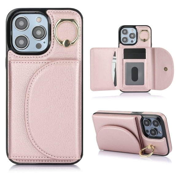 Allytechgroup Wallet Phone Case for Apple iPhone 11 Pro Max, Shockproof PU Leather TPU iPhone 11 Pro Max Case with Card Holder & Ring Stand Protective iPhone 11 Pro Max Cover, Rosegold