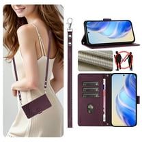 Allytechgroup Wallet Phone Case for Apple iPhone 11, RFID Blocking Crossbody Shoulder Strap Hand Wrist Flip Cover Stand Credit Cards Holder Protective Case for Girls Women, Darkpurple