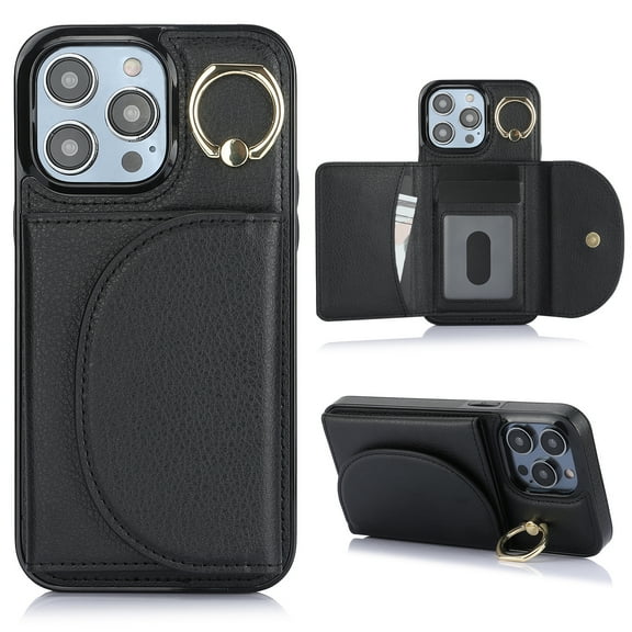 Allytechgroup Wallet Phone Case for Apple iPhone XS/ iPhone X, Shockproof PU Leather TPU iPhone XS/X Case with Card Holder & Ring Stand Protective iPhone XS/ iPhone X Cover, Black