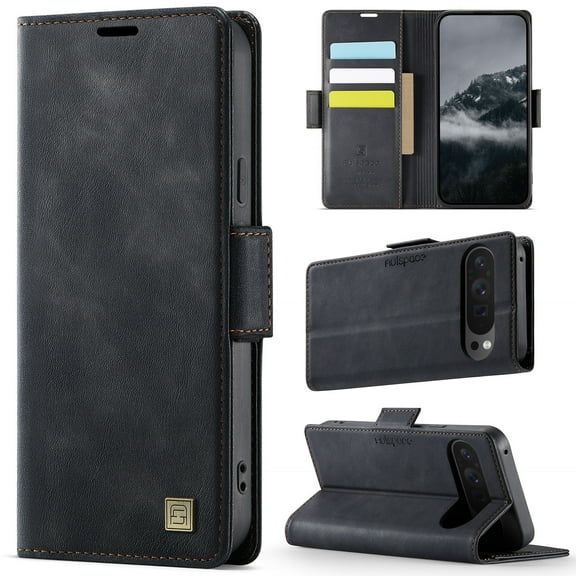 Allytechgroup Wallet Phone Case for Google Pixel 9 with Credit Card Slot, RFID Blocking PU Leather Flip Case with Kickstand Support Wireless Charging Shockproof Bumper for Women Men, Black