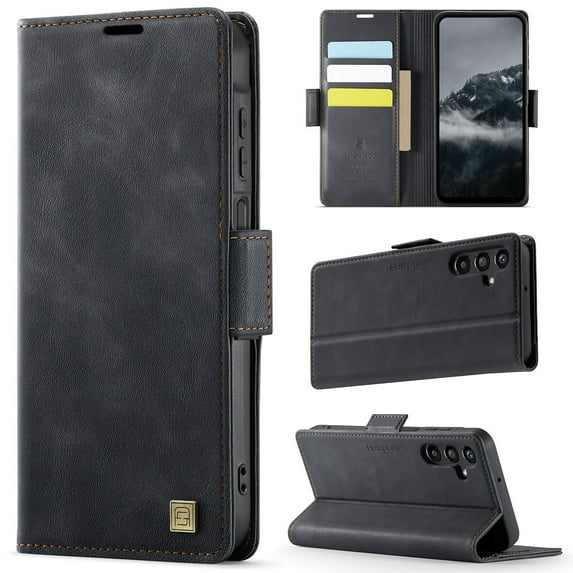 Allytechgroup Wallet Phone Case for Samsung Galaxy A15 with Credit Card Slot, RFID Blocking PU Leather Flip Case with Kickstand Support Wireless Charging Shockproof Bumper for Women Men, Black