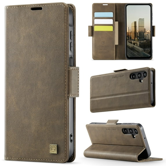 Allytechgroup Wallet Phone Case for Samsung Galaxy A16 5G with Credit Card Slot, RFID Blocking PU Leather Flip Case with Kickstand Support Wireless Charging Shockproof Bumper for Women Men, Coffee