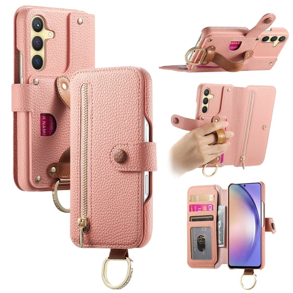 Allytechgroup Wallet Phone Case for Samsung Galaxy A32 5G with Credit Card Slot, PU Leather Phone Case RFID Blocking Stand Shockproof Full Body Protective Bumper for Women Girls, Pink