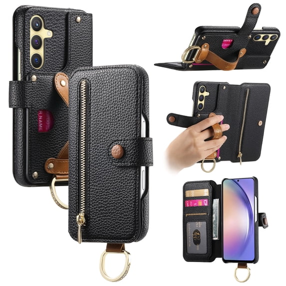 Allytechgroup Wallet Phone Case for Samsung Galaxy A32 5G with Credit Card Slot, PU Leather Phone Case RFID Blocking Stand Shockproof Full Body Protective Bumper for Women Girls, Black