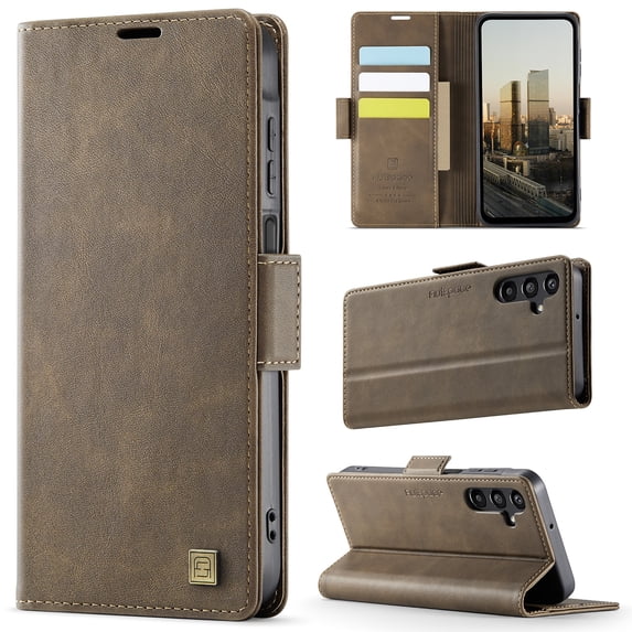 Allytechgroup Wallet Phone Case for Samsung Galaxy A35 with Credit Card Slot, RFID Blocking PU Leather Flip Case with Kickstand Support Wireless Charging Shockproof Bumper for Women Men, Coffee