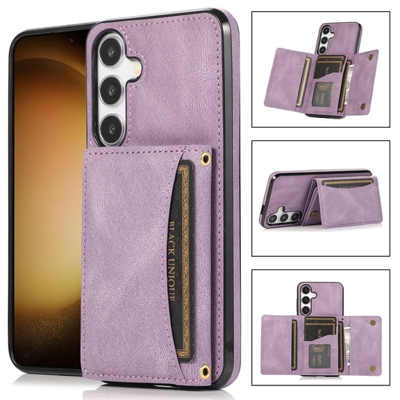 Allytechgroup Wallet Phone Case for Samsung Galaxy A36 5G, Retro PU Leather Multiple Cards Slots Cash Holder Drop Protection RFID Blocking Bumper Shockproof Case for Women Men, Purple