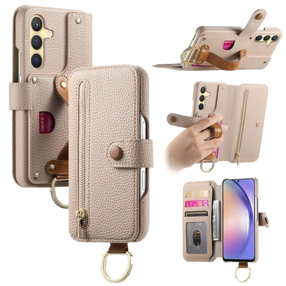 Allytechgroup Wallet Phone Case for Samsung Galaxy A52 5G with Credit Card Slot, PU Leather Phone Case RFID Blocking Stand Shockproof Full Body Protective Bumper for Women Girls, Khaki