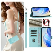 Allytechgroup Wallet Phone Case for Samsung Galaxy A56 5G, RFID Blocking Crossbody Shoulder Strap   Hand Wrist Flip Cover Stand Credit Cards Holder Protective Case for Girls Women, Mint