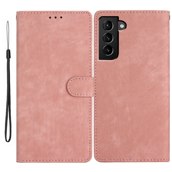 Allytechgroup Wallet Phone Case for Samsung Galaxy S21+ with Credit Card Slot, PU Leather Slim Lightweight Flip Case with Lanyard Shockproof Protective Bumper for Women Girls, Pink