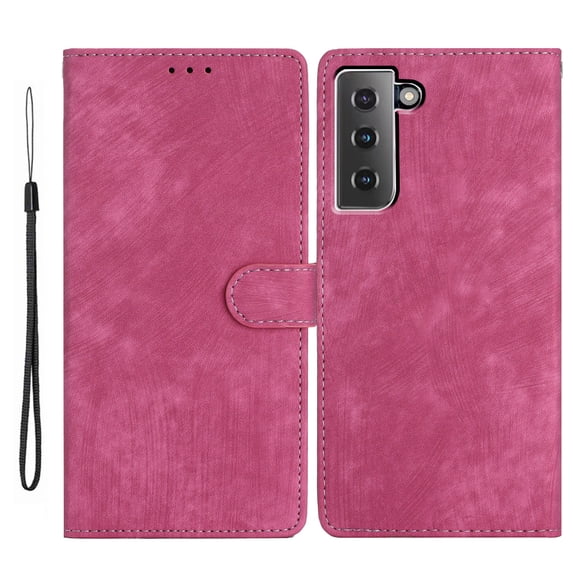 Allytechgroup Wallet Phone Case for Samsung Galaxy S21 with Credit Card Slot, PU Leather Slim Lightweight Flip Case with Lanyard Shockproof Protective Bumper for Women Girls, Rose