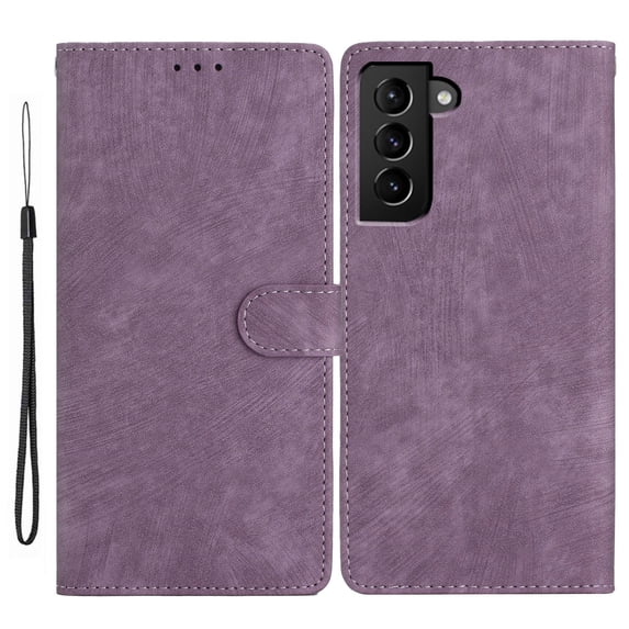 Allytechgroup Wallet Phone Case for Samsung Galaxy S21+ with Credit Card Slot, PU Leather Slim Lightweight Flip Case with Lanyard Shockproof Protective Bumper for Women Girls, Purple