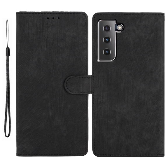 Allytechgroup Wallet Phone Case for Samsung Galaxy S21 with Credit Card Slot, PU Leather Slim Lightweight Flip Case with Lanyard Shockproof Protective Bumper for Women Girls, Black