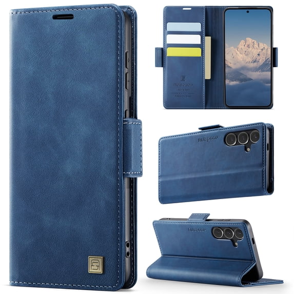 Allytechgroup Wallet Phone Case for Samsung Galaxy S21 with Credit Card Slot, RFID Blocking PU Leather Flip Case with Kickstand Support Wireless Charging Shockproof Bumper for Women Men, Blue