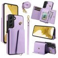 thumbnail image 1 of Allytechgroup Wallet Phone Case for Samsung Galaxy S22 Plus, Built-in Shoulder Strap Lanyard Stand RFID Blocking Shockproof Protective Back Cover for Samsung Galaxy S22 Plus, Purple, 1 of 7