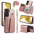 thumbnail image 1 of Allytechgroup Wallet Phone Case for Samsung Galaxy S22 Plus, Built-in Shoulder Strap Lanyard Stand RFID Blocking Shockproof Protective Back Cover for Samsung Galaxy S22 Plus, Rosegold, 1 of 7