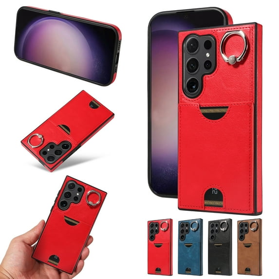 Allytechgroup Wallet Phone Case for Samsung Galaxy S22 Ultra with Stand, RFID Blocking PU Leather Shockproof Cover with Kickstand & Credit Card Slot Drop Protection for Samsung Galaxy S22 Ultra, Red