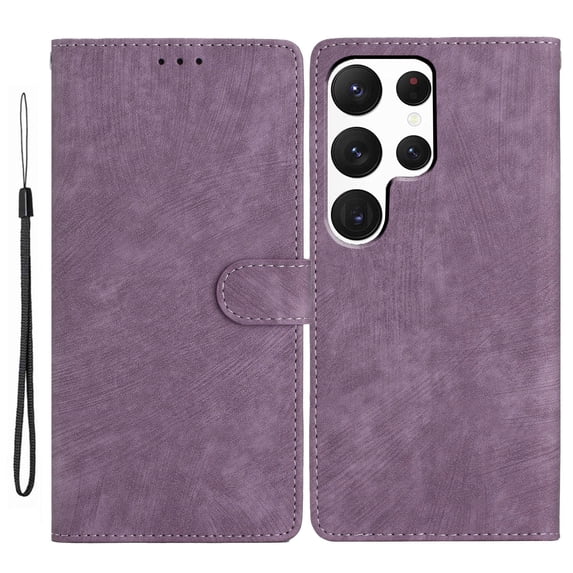 Allytechgroup Wallet Phone Case for Samsung Galaxy S23 with Credit Card Slot, PU Leather Slim Lightweight Flip Case with Lanyard Shockproof Protective Bumper for Women Girls, Purple