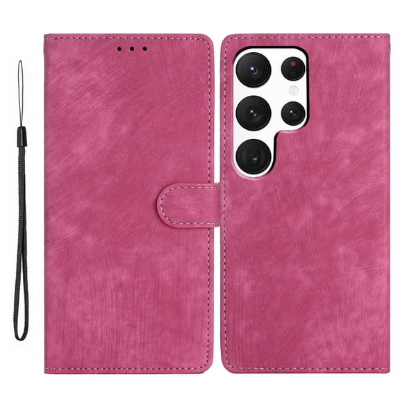 Allytechgroup Wallet Phone Case for Samsung Galaxy S24 with Credit Card Slot, PU Leather Slim Lightweight Flip Case with Lanyard Shockproof Protective Bumper for Women Girls, Rose