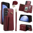 thumbnail image 1 of Allytechgroup Wallet Phone Case for Samsung Galaxy S24 FE, Built-in Shoulder Strap Lanyard Stand RFID Blocking Shockproof Protective Back Cover for Samsung Galaxy S24 FE, Winered, 1 of 7