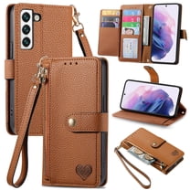 Allytechgroup Wallet Phone Case for Samsung Galaxy S24 with Lanyard, PU Leather Flip Case with Credit Card Slot Anti-Scratch Shockproof Protective Back Cover for Samsung Galaxy S24, Brown