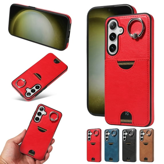 Allytechgroup Wallet Phone Case for Samsung Galaxy S24 with Stand, RFID Blocking PU Leather Shockproof Cover with Kickstand & Credit Card Slot Drop Protection for Samsung Galaxy S24, Red