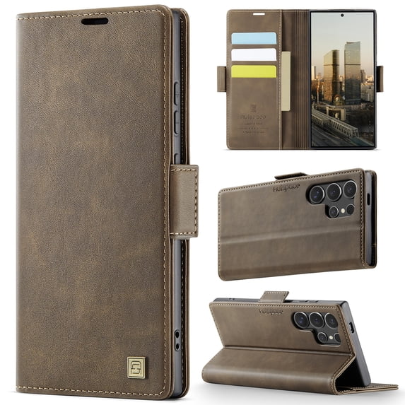 Allytechgroup Wallet Phone Case for Samsung Galaxy S24 Ultra with Credit Card Slot, RFID Blocking PU Leather Flip Case with Kickstand Support Wireless Charging Shockproof Bumper for Women Men, Coffee