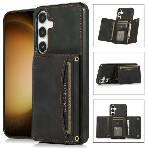 Allytechgroup Wallet Phone Case for Samsung Galaxy S25 Edge, Retro PU Leather Multiple Cards Slots Cash Holder Drop Protection RFID Blocking Bumper Shockproof Case for Women Men, Black
