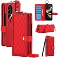 thumbnail image 1 of Allytechgroup Wallet Phone Case for Samsung Galaxy Z Fold 3, Crossbody Strap Cards Slots RFID Blocking Ring Holder + S Pen Holder Shockproof Case Cover for Girls Women, Red, 1 of 9