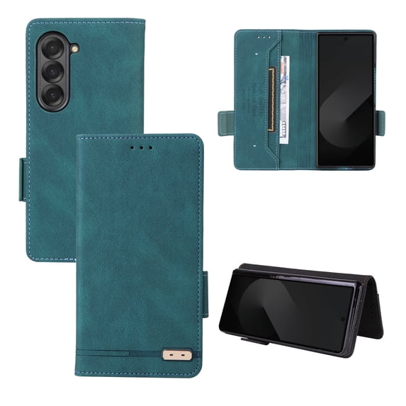 Allytechgroup Wallet Phone Case for Samsung Galaxy Z Fold 6, Built-in Credit Card Slot RFID Blocking PU Leather Flip Bumper Shockproof Protective Back Cover for Samsung Galaxy Z Fold 6, Green