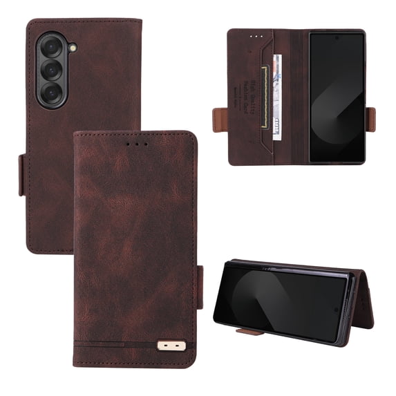 Allytechgroup Wallet Phone Case for Samsung Galaxy Z Fold 6, Built-in Credit Card Slot RFID Blocking PU Leather Flip Bumper Shockproof Protective Back Cover for Samsung Galaxy Z Fold 6, Brown