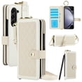 thumbnail image 1 of Allytechgroup Wallet Phone Case for Samsung Galaxy Z Fold 6, Crossbody Strap Cards Slots RFID Blocking Ring Holder + S Pen Holder Shockproof Case Cover for Girls Women, Beige, 1 of 9