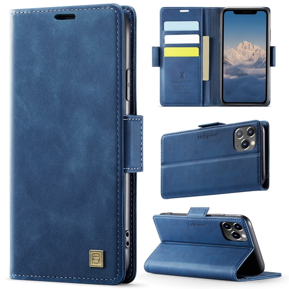 Allytechgroup Wallet Phone Case for iPhone 11 with Credit Card Slot, RFID Blocking PU Leather Flip Case with Kickstand Support Wireless Charging Shockproof Bumper for Women Men, Blue