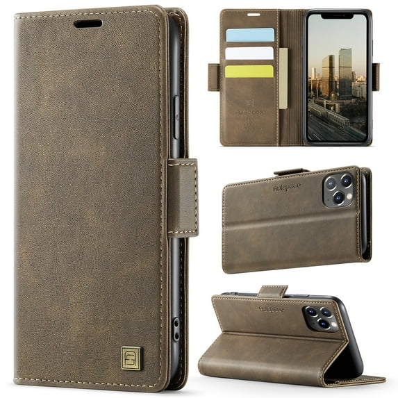 Allytechgroup Wallet Phone Case for iPhone 11 with Credit Card Slot, RFID Blocking PU Leather Flip Case with Kickstand Support Wireless Charging Shockproof Bumper for Women Men, Coffee