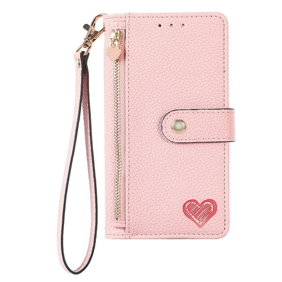 Allytechgroup Wallet Phone Case for iPhone 12 Mini with Lanyard, PU Leather Flip Case with Credit Card Slot Anti-Scratch Shockproof Protective Back Cover for iPhone 12 Mini, Pink
