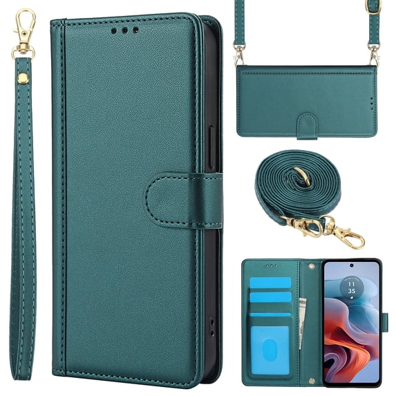 Allytechgroup Wallet Phone Case for iPhone 12 Pro / 12 6.1", Built-in Credit Card Slot Shoulder Strap Wrtst Strap PU Leather RFID Blocking Shockproof Full Body Cover for Women Girls, Green
