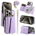 thumbnail image 1 of Allytechgroup Wallet Phone Case for iPhone 12 Pro Max, Built-in Shoulder Strap Lanyard Stand RFID Blocking Shockproof Protective Back Cover for iPhone 12 Pro Max, Purple, 1 of 7