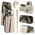 thumbnail image 1 of Allytechgroup Wallet Phone Case for iPhone 12 Pro Max, Built-in Shoulder Strap Lanyard Stand RFID Blocking Shockproof Protective Back Cover for iPhone 12 Pro Max, Beige, 1 of 7